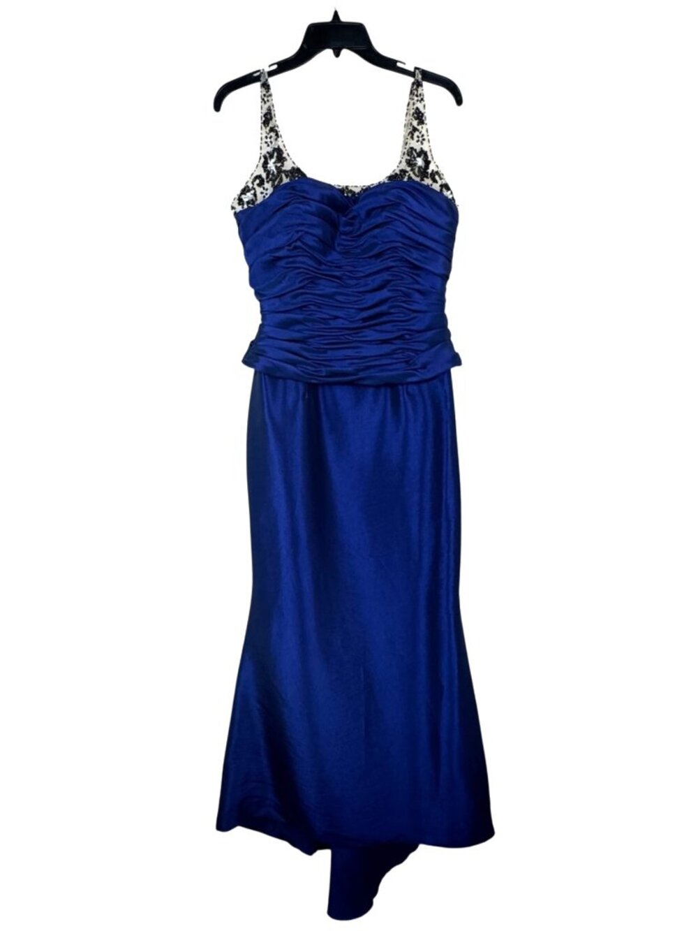 Flirt Maggie Sottero Blue Formal Gown Size 10 Ruched Bodice Corset Beaded Train